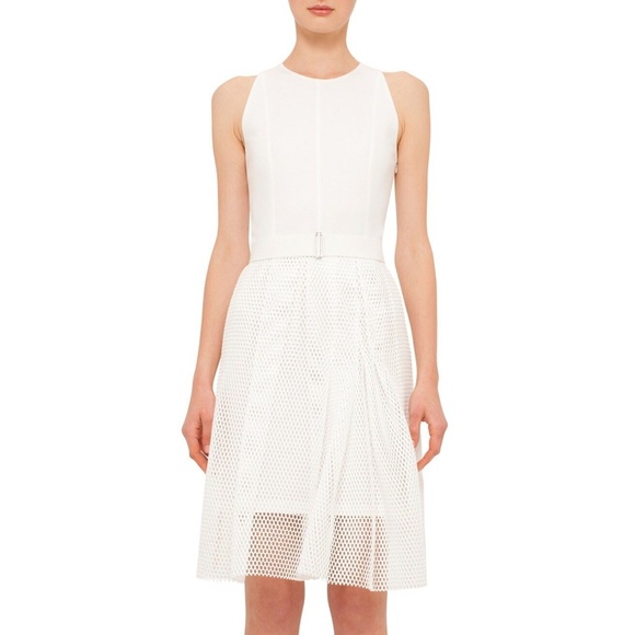 NWT $1290 Akris punto Mesh‎ Overlay Keyhole Back Sheath Dress Cream [SZ 6 ] - Picture 6 of 8